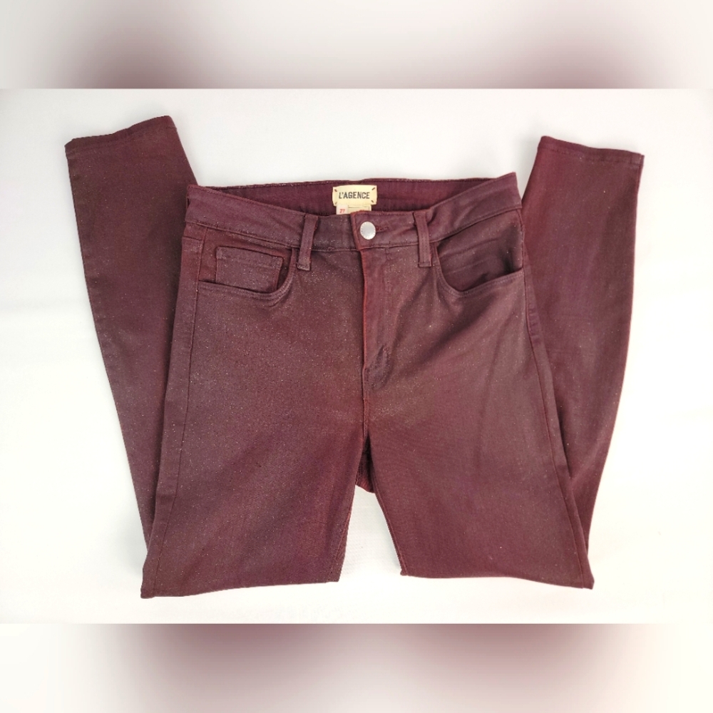 L'AGENCE Jeans Margot Skinny High Rise Crop Glitter Coated Womens sz 27